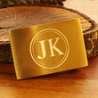 Load image into Gallery viewer, Engraved Satin Gold Belt Buckle, Personalized Belt Buckle, Groomsman Belt Buckle, Cowboy Belt Buckle