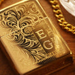 Load image into Gallery viewer, Brass Venetian Official Zippo© Lighter, Engraved Gold Lighter, Filigree Gold Zippo©, Groomsman Lighters with Custom Monogram Engraving