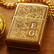 Load image into Gallery viewer, Brass Venetian Official Zippo© Lighter, Engraved Gold Lighter, Filigree Gold Zippo©, Groomsman Lighters with Custom Monogram Engraving