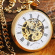 Load image into Gallery viewer, Mount Royal Open Face Skeleton Gold Pocket Watch, Personalized Pocket Watch