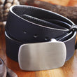 Load image into Gallery viewer, USA Amish Made Leather Belt with Custom Personalized Engraved Satin Silver Steel Belt Buckle