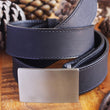Load image into Gallery viewer, Leather Belt with Engraved Steel Belt Buckle, Personalized Silver Belt Buckle USA Amish Made Full Grain Leather Belt Birthday Gift for Him