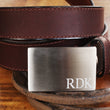 Load image into Gallery viewer, Leather Belt with Engraved Steel Belt Buckle, Personalized Silver Belt Buckle USA Amish Made Full Grain Leather Belt Birthday Gift for Him