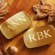 Load image into Gallery viewer, Engraved Brass Belt Buckle, Personalized Groomsman Satin Gold Belt Buckle