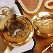 Load image into Gallery viewer, Engraved Jean Pierre Gold Pocket Watch | Mechanical Double Hunter with Window | Personalized Groomsmen Father&#39;s Day Gift
