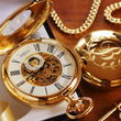 Load image into Gallery viewer, Engraved Jean Pierre Gold Pocket Watch | Mechanical Double Hunter with Window | Personalized Groomsmen Father&#39;s Day Gift
