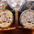 Load image into Gallery viewer, Engraved Jean Pierre of Switzerland Pocket Watch | Skeleton Dual Time Groomsmen Gift | Personalized Anniversary Gift for Men
