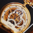 Load image into Gallery viewer, Engraved Jean Pierre of Switzerland Pocket Watch | Gold Plated Skeleton Dual Time Groomsmen Gift | Personalized Anniversary Gift for Men
