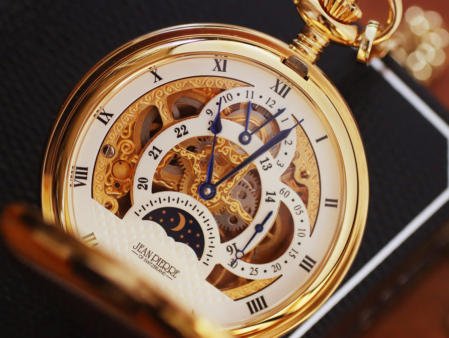 Jean Pierre® of Switzerland Moon Display Gold Pocket Watch
