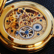 Load image into Gallery viewer, Engraved Jean Pierre of Switzerland Pocket Watch | Gold Plated Skeleton Dual Time Groomsmen Gift | Personalized Anniversary Gift for Men
