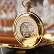 Load image into Gallery viewer, Engraved Jean Pierre Gold Pocket Watch | Mechanical Double Hunter with Window | Personalized Groomsmen Father&#39;s Day Gift
