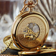 Load image into Gallery viewer, Engraved Jean Pierre Gold Pocket Watch | Mechanical Double Hunter with Window | Personalized Groomsmen Father&#39;s Day Gift
