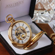 Load image into Gallery viewer, Engraved Jean Pierre Gold Pocket Watch | Mechanical Double Hunter with Window | Personalized Groomsmen Father&#39;s Day Gift
