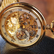 Load image into Gallery viewer, Engraved Jean Pierre Gold Plated Pocket Watch | Skeleton Double Hunter Small Seconds Display | Personalized Groomsmen Gift
