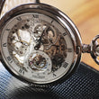 Load image into Gallery viewer, Engraved Jean Pierre Silver Pocket Watch | Skeleton Double Hunter Small Seconds Display | Personalized Groomsmen Gift
