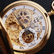 Load image into Gallery viewer, Engraved Jean Pierre Gold Plated Pocket Watch | Skeleton Double Hunter Small Seconds Display | Personalized Groomsmen Gift
