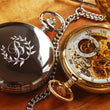 Load image into Gallery viewer, Engraved Jean Pierre Silver Pocket Watch | Skeleton Double Hunter Small Seconds Display | Personalized Groomsmen Gift
