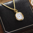 Load image into Gallery viewer, Minimalist Mount Royal Engraved Gold Watch Necklace | Small Pocket Watch Pendant | Personalized Anniversary Gift for Her
