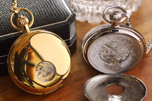 Jean Pierre® of Switzerland Gold Pocket Watch, Engraved Anniversary Gift, Full Size Pocket Watch