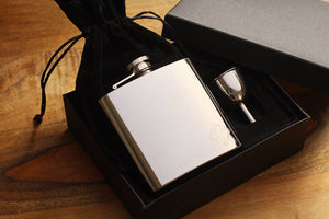 Silver Flask with Gift Box and Funnel, Groomsman Classic Personalized Flask, Groomsmen Custom Monogram Flask, Gifts for the Groom