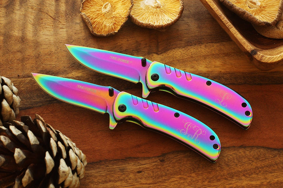 Holographic Pocket Knife, Personalized Small Clip Knife Gift for Her, Engraved Rainbow Color Gift for Him, Minimalist Gift