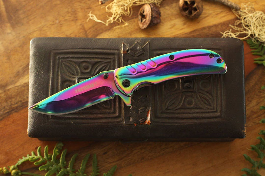 Holographic Pocket Knife, Personalized Small Clip Knife Gift for Her, Engraved Rainbow Color Gift for Him, Minimalist Gift