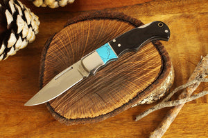 Pocket Knife with Black Wood with Faux Turquoise, Lock Back Pocket Knife Engraved Groomsman Gift, Personalized Gift for Groomsman