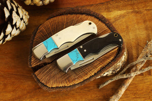 Pocket Knife with Black Wood with Faux Turquoise, Lock Back Pocket Knife Engraved Groomsman Gift, Personalized Gift for Groomsman