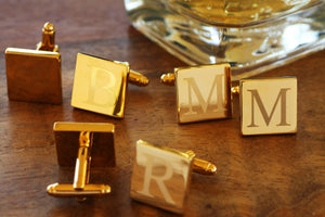 Engraved Gold Cufflinks, Personalized Groomsmen Cufflinks, Square Monogramed Cufflinks