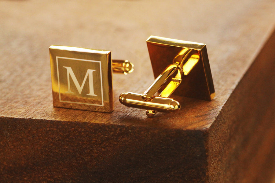 Engraved Gold Cufflinks, Personalized Groomsmen Cufflinks, Square Monogramed Cufflinks