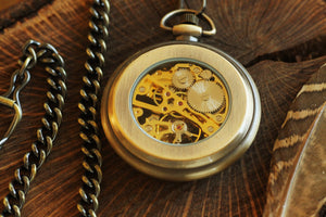 Personalized Engraved Groomsmen Gift Winding Pocket Watch, Bronze Mechanical Pocket Watch, Anniversary Gift For Him