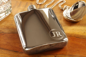 Silver Personalized Flask, Engraved Chrome Flask Personalized for Groomsmen or Bridesmaids, Best Man an Groomsman Engraved Pocket Hip Flask