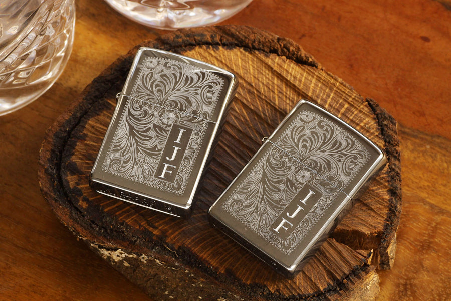 Silver Pinstripe Official Zippo© Lighter,  Vintage Style Silver Zippo©, Regular Engine Turned Zippo©, STRIPES Zippo©