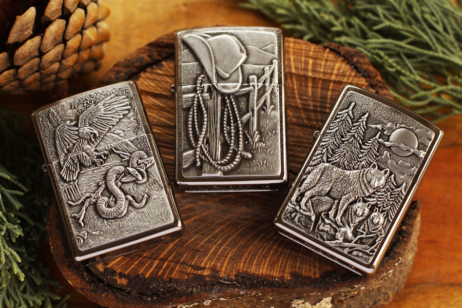 Cowboy Zippo© Lighter - Rodeo Lighter - Resting Cowboy Zippo© - Western Lighters with Custom Monogram Engraving