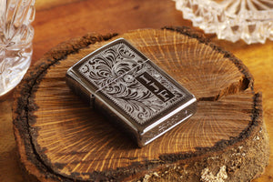 Silver Pinstripe Official Zippo© Lighter,  Vintage Style Silver Zippo©, Regular Engine Turned Zippo©, STRIPES Zippo©