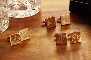 Engraved Rose Gold Cufflinks, Personalized Groomsmen Cufflinks, Square Monogramed Cufflinks