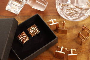 Engraved Rose Gold Cufflinks, Personalized Groomsmen Cufflinks, Square Monogramed Cufflinks