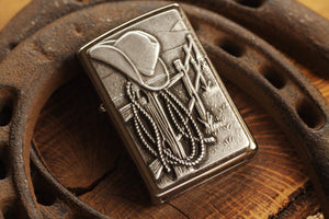 Cowboy Zippo© Lighter - Rodeo Lighter - Resting Cowboy Zippo© - Western Lighters with Custom Monogram Engraving