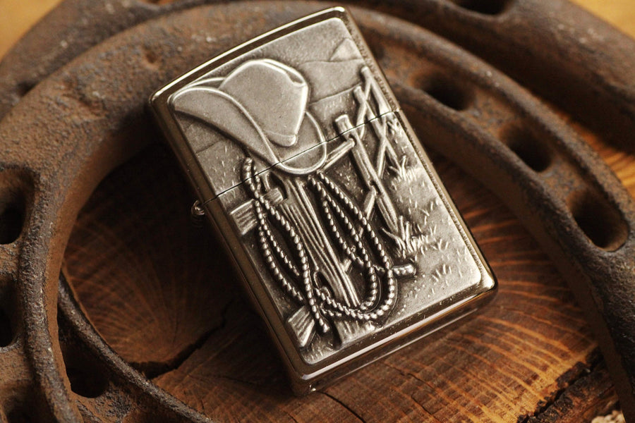 Cowboy Zippo© Lighter - Rodeo Lighter - Resting Cowboy Zippo© - Western Lighters with Custom Monogram Engraving