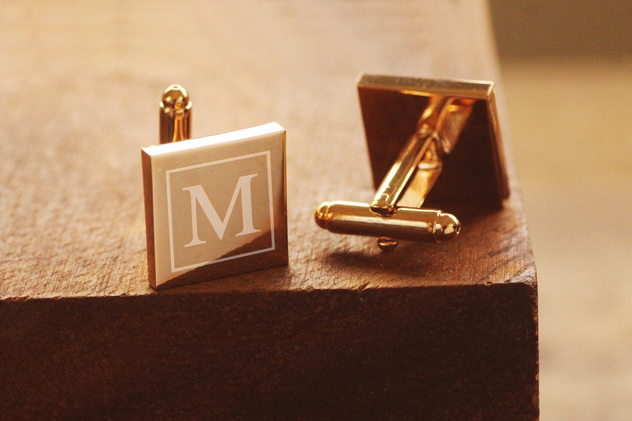 Engraved Rose Gold Cufflinks, Personalized Groomsmen Cufflinks, Square Monogramed Cufflinks