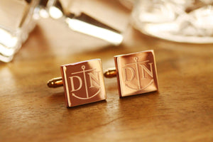 Engraved Rose Gold Cufflinks, Personalized Groomsmen Cufflinks, Square Monogramed Cufflinks