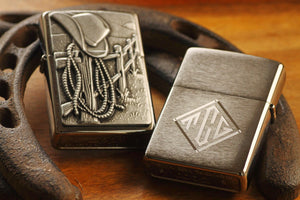 Cowboy Zippo© Lighter - Rodeo Lighter - Resting Cowboy Zippo© - Western Lighters with Custom Monogram Engraving