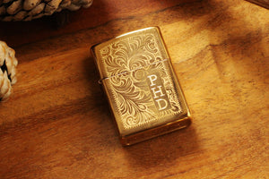 Brass Venetian Official Zippo© Lighter, Engraved Gold Lighter, Filigree Gold Zippo©, Groomsman Lighters with Custom Monogram Engraving