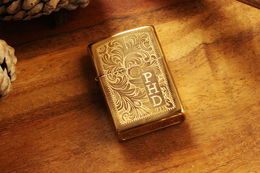 Brass Venetian Official Zippo© Lighter, Engraved Gold Lighter, Filigree Gold Zippo©, Groomsman Lighters with Custom Monogram Engraving