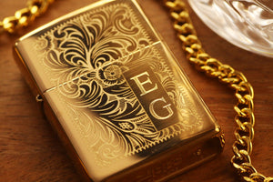 Brass Venetian Official Zippo© Lighter, Engraved Gold Lighter, Filigree Gold Zippo©, Groomsman Lighters with Custom Monogram Engraving