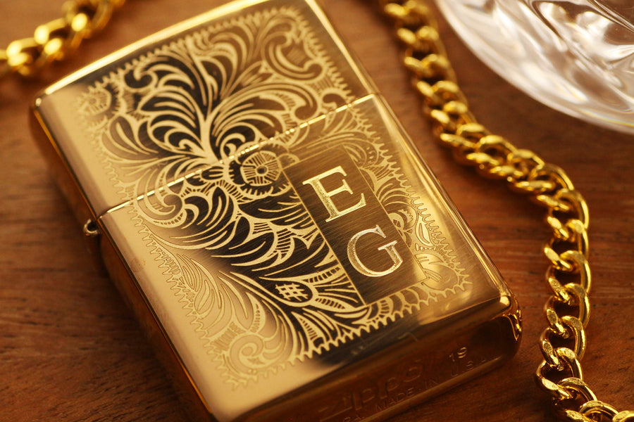 Brass Venetian Official Zippo© Lighter, Engraved Gold Lighter, Filigree Gold Zippo©, Groomsman Lighters with Custom Monogram Engraving