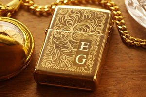 Brass Venetian Official Zippo© Lighter, Engraved Gold Lighter, Filigree Gold Zippo©, Groomsman Lighters with Custom Monogram Engraving
