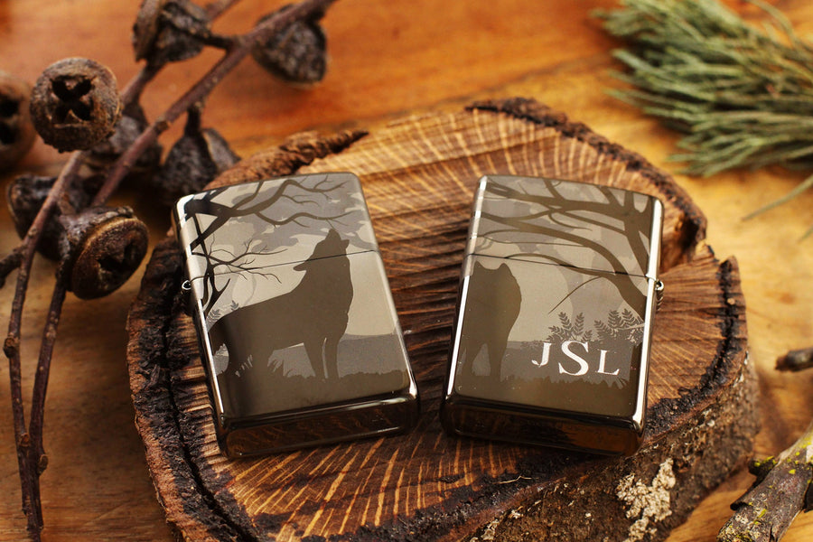 Wolves Official Zippo© Lighter, Engraved Wolf Lighter, Groomsman Lighters with Custom Monogram Engraving