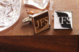 Engraved Silver Steel Cufflinks, Personalized Groomsmen Cufflinks, Square Monogramed Cufflinks