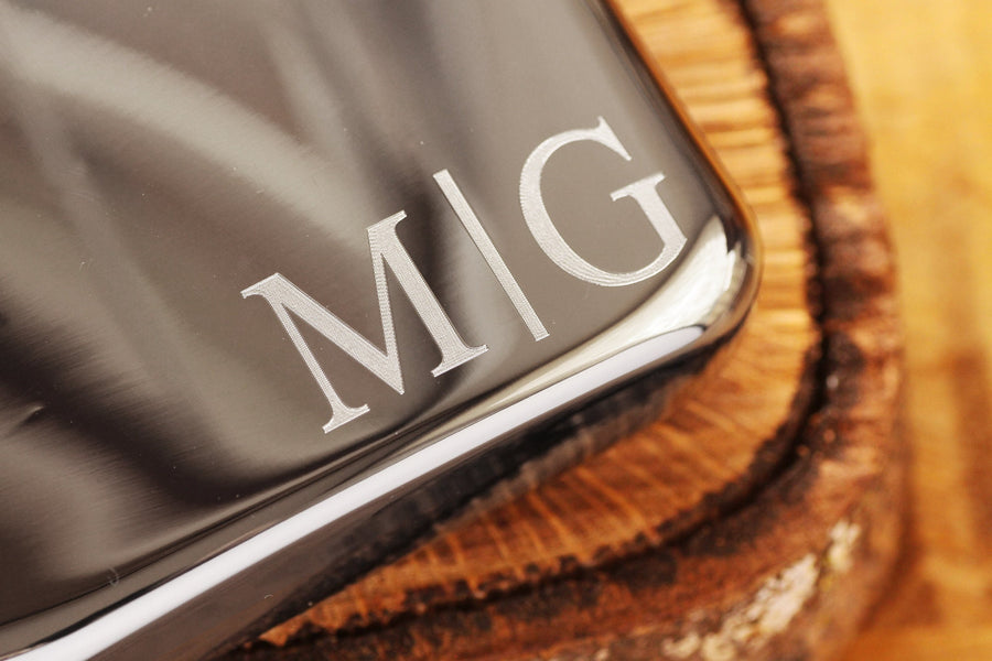 Engraved Silver Flask with Back Side Custom Text, High Polished Stainless Steel Flask, Personalized Groomsman or Bridesmaid Flask